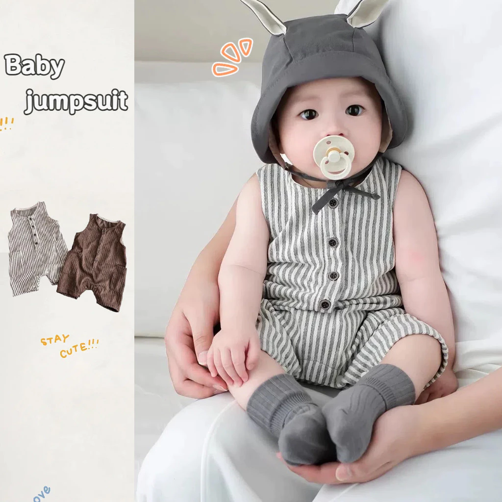 Bộ đồ liền thân sọc bé trai mùa hè 0-24 tháng