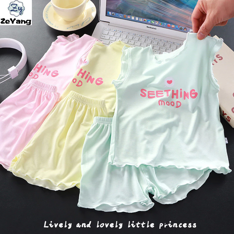 [ZY] 70-160 Hàng có sẵn cho trẻ em Modal Loungewear Bộ Vest thông thường Bộ đồ ngủ rộng rãi cho bé Quần áo trẻ em thời trang Vận chuyển nhanh