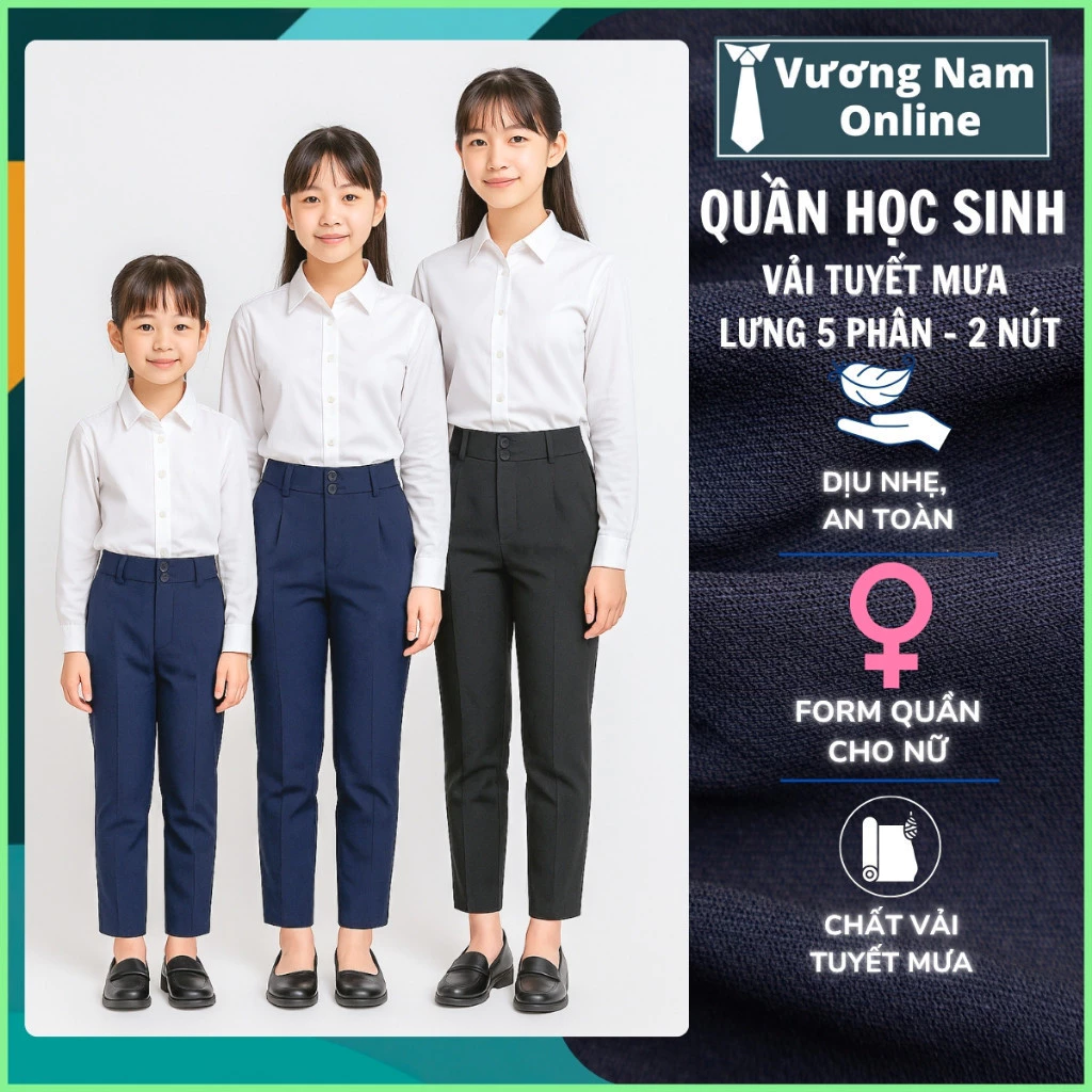 Quần học sinh nữ cấp 1 2 3 màu xanh đen vải tuyết mưa dày xịn hàng may chuẩn đẹp VNO161