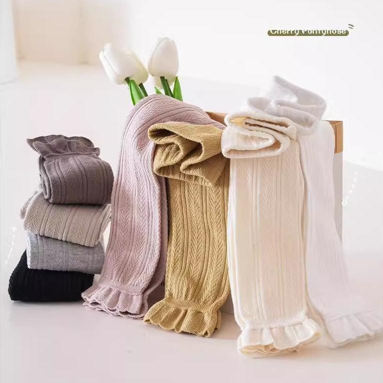 Quần legging 3 / 4 cho bé gái, Quần dệt kim viền mắt cá chân có ren màu trơn, Quần legging cắt Cotton họa tiết mềm mại, Quần chín điểm lưng co giãn thông thường cho trẻ mới biết đi Bé gái 0-4 tuổi