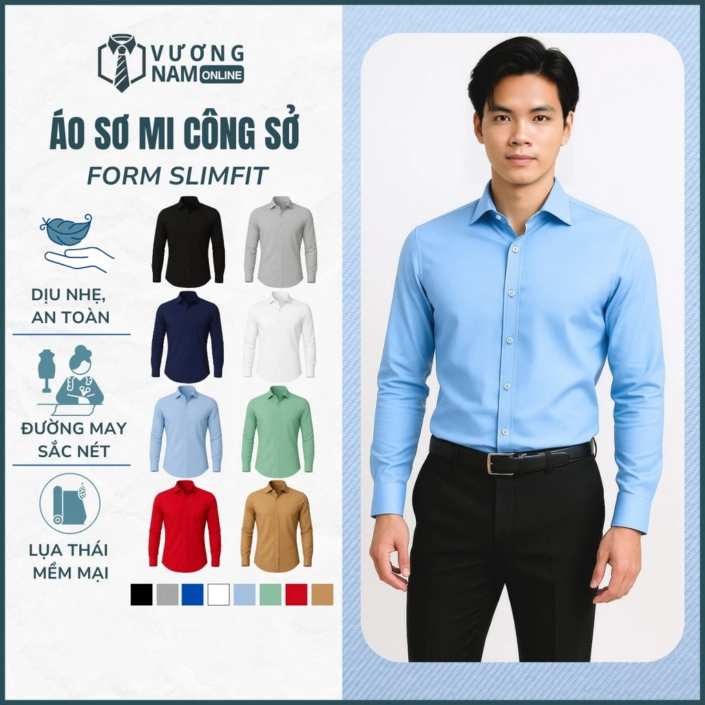Áo Sơ Mi Nam Lụa Thái Dài Tay Form Ôm Đẹp Chất Chống Nhăn Xù VNO60