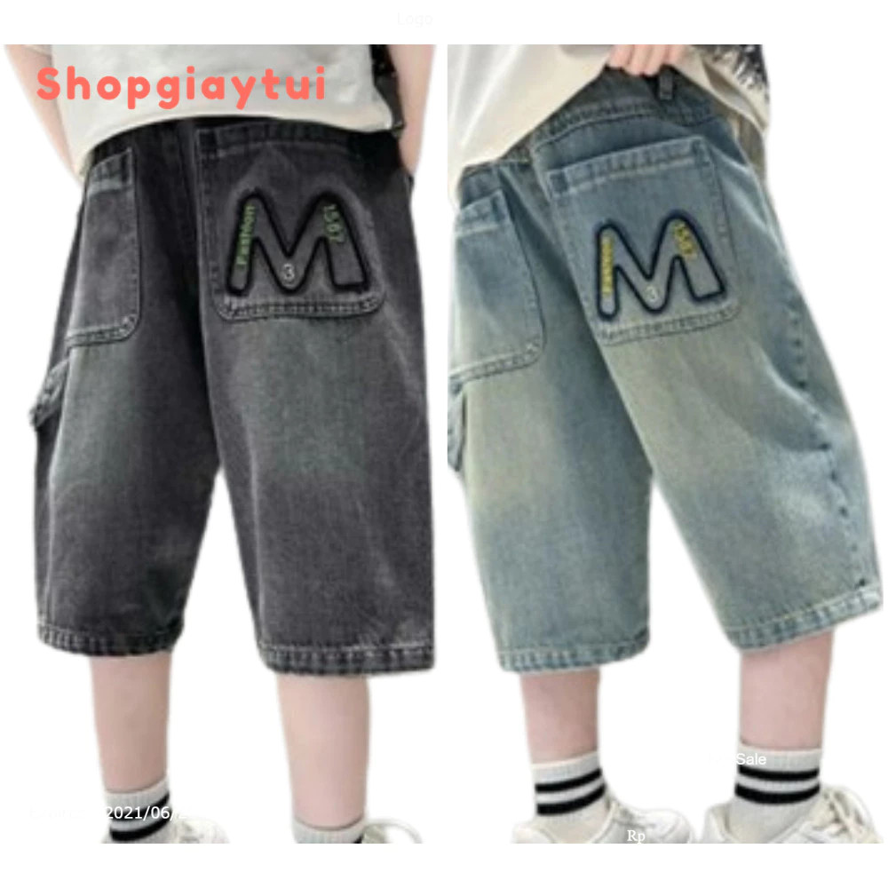 Quần Short Jean Bò Ngố Bé Trai Phong Cách Cá Tính Hàn Quốc, Quần ngố bò cho bé trai