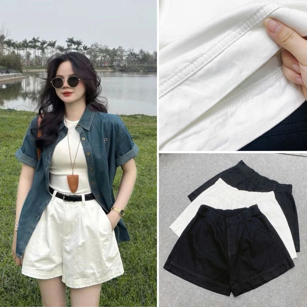 Quần đùi bigsize ống rộng lưng thun sau đơn giản basic cho chị em nữ chubby từ 58kg đến 100kg vải mềm lưng cao Q561