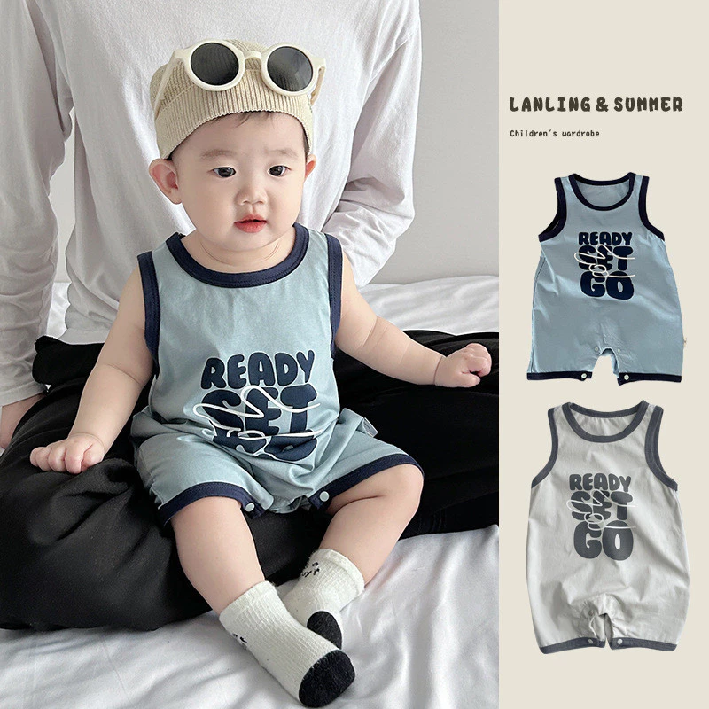 Bộ áo liền quần cho bé mùa hè Bộ đồ liền thân chữ đơn giản 0-24 tháng Quần áo trẻ em