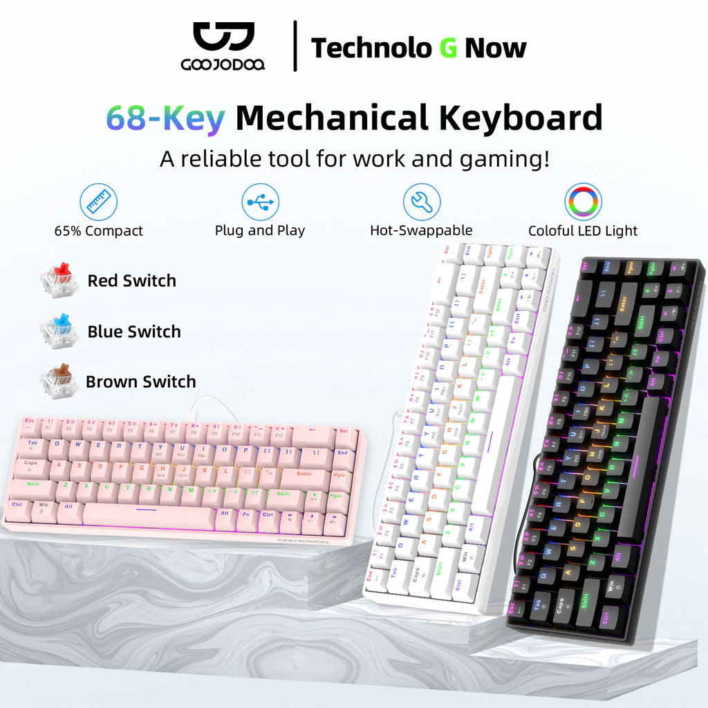 Bàn phím cơ có dây 68 phím rỗng GOOJODOQ 3 trục cơ học DIY có thể hoán đổi nóng với hiệu ứng đèn RGB