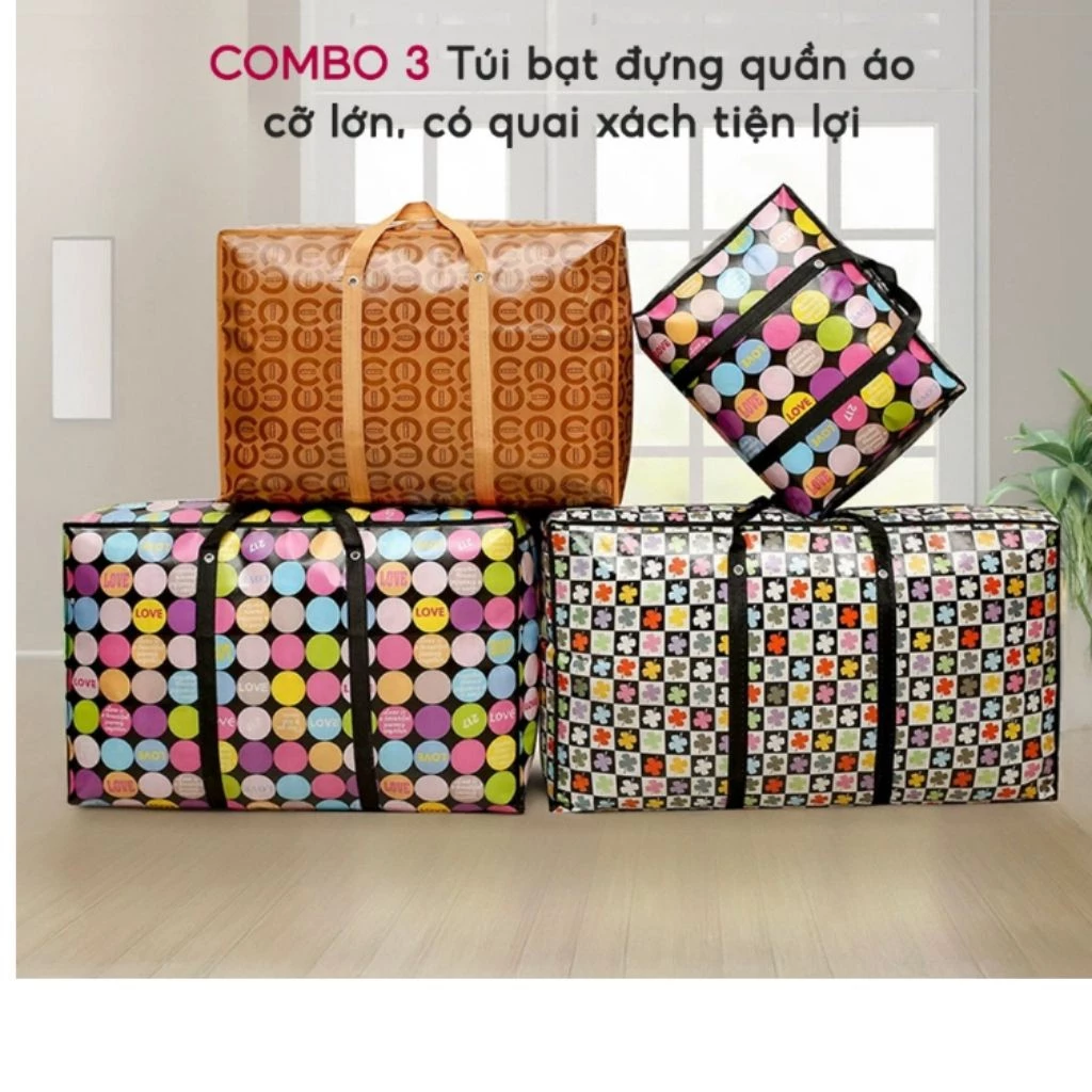 COMBO 3 Túi Bạt Đựng Quần Áo Chăn Màn Đựng Đồ Cỡ Lớn Có Quai Xách, Túi Dứa Chống Nước
