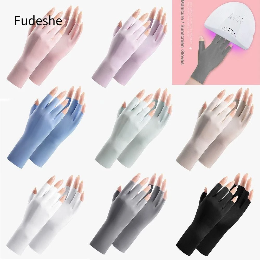 Găng tay vẽ móng FUDESHE, Đèn Led bảo vệ ngón tay Găng tay chống nắng da, Làm móng Bảo vệ tia cực tím Chống bức xạ Tia Uv Nail Art Mittens Drive
