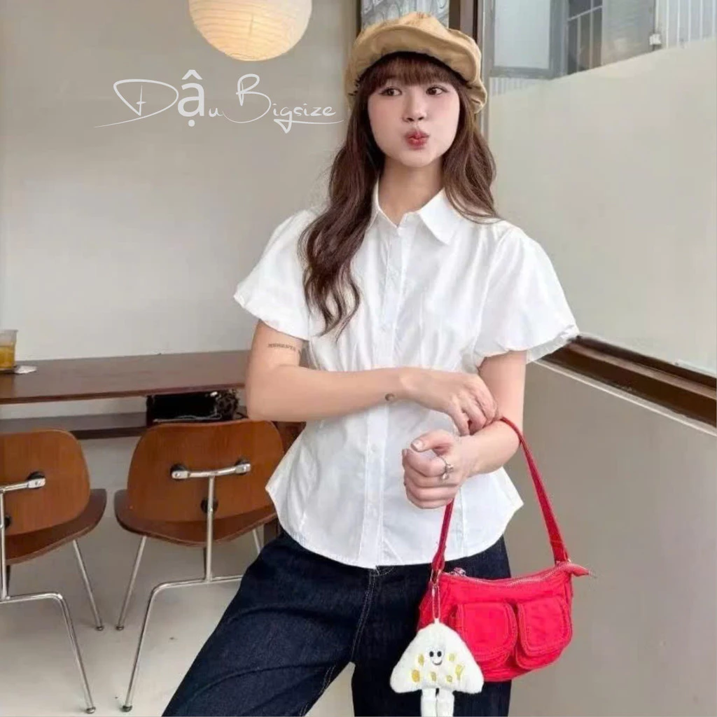 Sơ Mi Bigsize Nữ  60- 95kg Tay Ngắn 1 Túi Chất Vải Mềm Lên Phom Xinh Xắn Dễ Thương  SM192 SM189