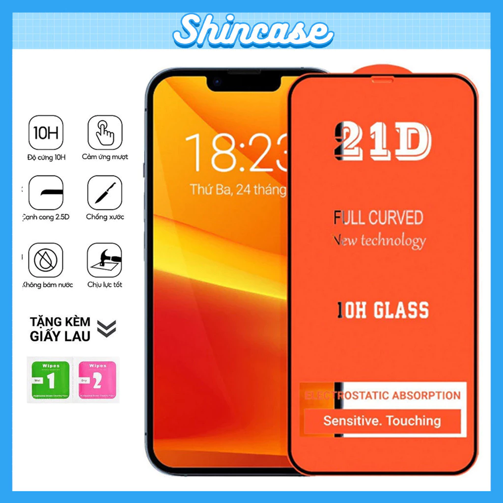 Kính Cường Lực iPhone Full Màn 21D Cao Cấp Cho iPhone 6/6s/7/8/Plus/X/XS/XR/11/12/13/14/15/16/17/Pro/Max/Mini/Air