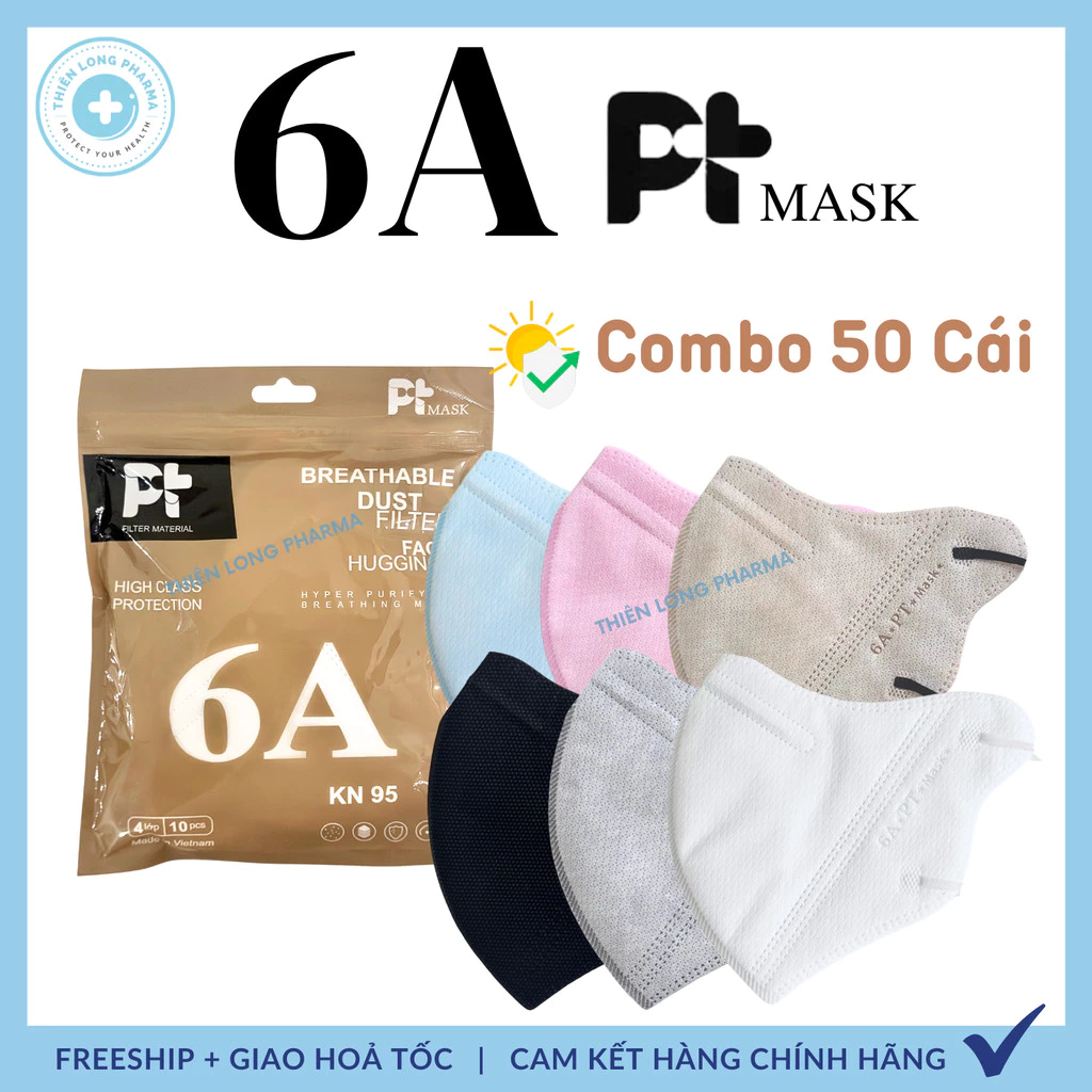[COMBO_50cái] Khẩu trang 6A PT 4 lớp dày, chính hãng kiểu dáng rộng rãi chống nắng