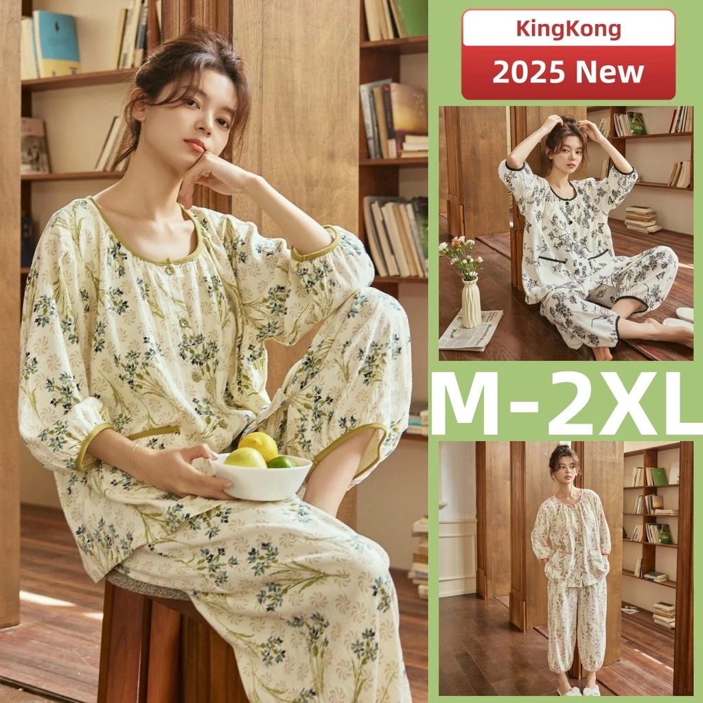 Bộ Đồ Ngủ Có Đệm Nữ Cotton 3 / 4 Tay Bộ Đồ Ngủ Bộ Mùa Hè Nữ Rời Đồ Ngủ Người Phụ Nữ In Hoa Mặc Nhà Dễ Thương Mặc Ban Đêm