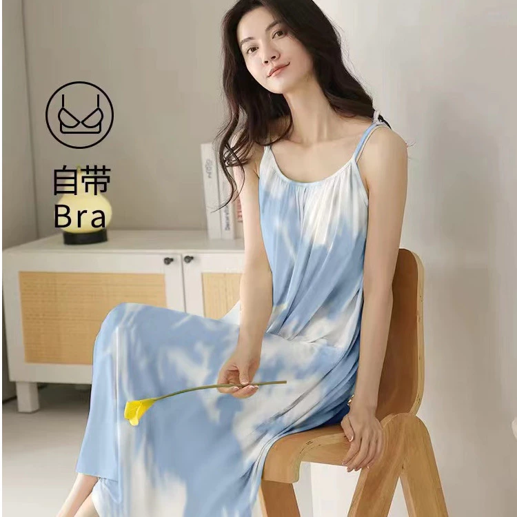 Váy Ngủ Plus Size M-5XL, Có Đệm Mỏng, Không Tay, Thích Hợp Mặc Mùa Hè