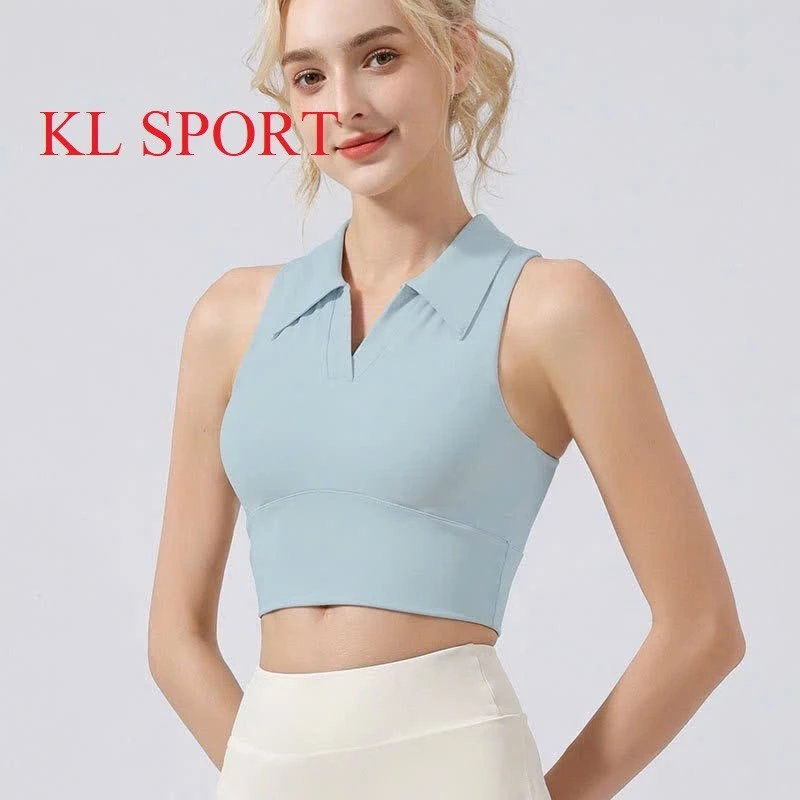 Áo Ngực Thể Thao dành cho nữ, cổ vest cách điệu, chống sốc, Tập Yoga, Chạy Bộ, Pickleball, Tennis