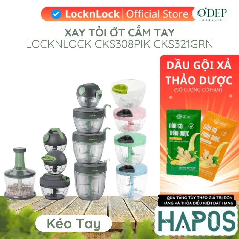 Dụng cụ xay tỏi ớt rau củ bằng tay LocknLock hình con heo 180ml Chính hãng CKS321GRN  - HAPOS LOCKNLOCK OFC