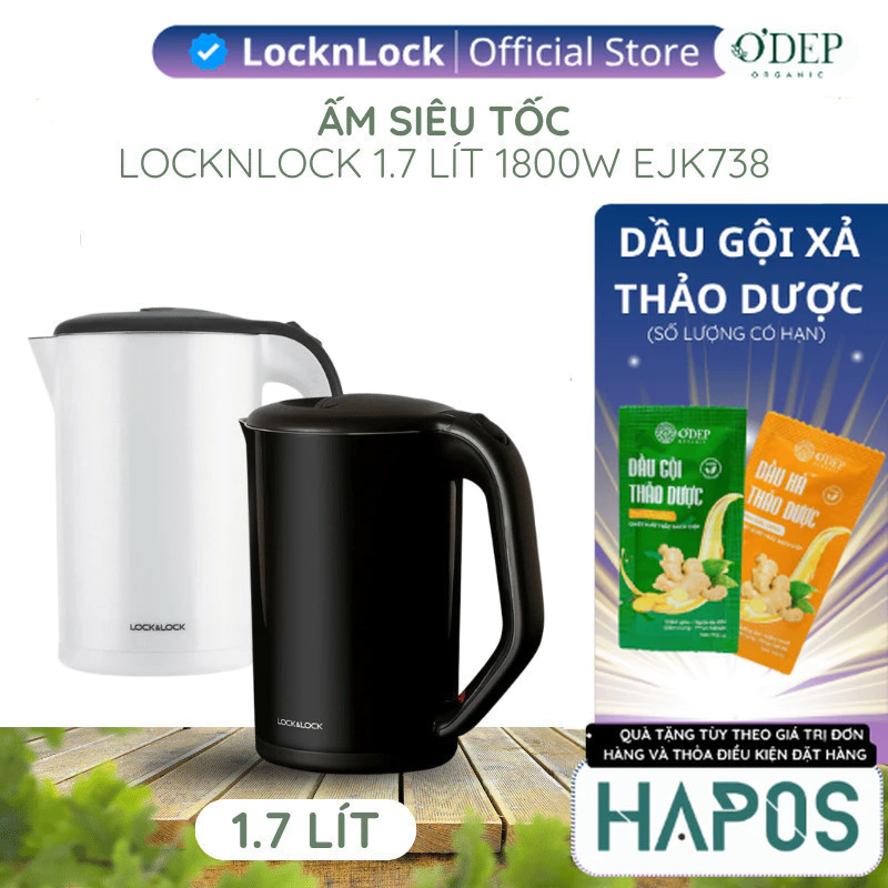 Ấm đun bằng thép không gỉ LocknLock, 1.7L màu đen EJK738BLK - Hapos Mall