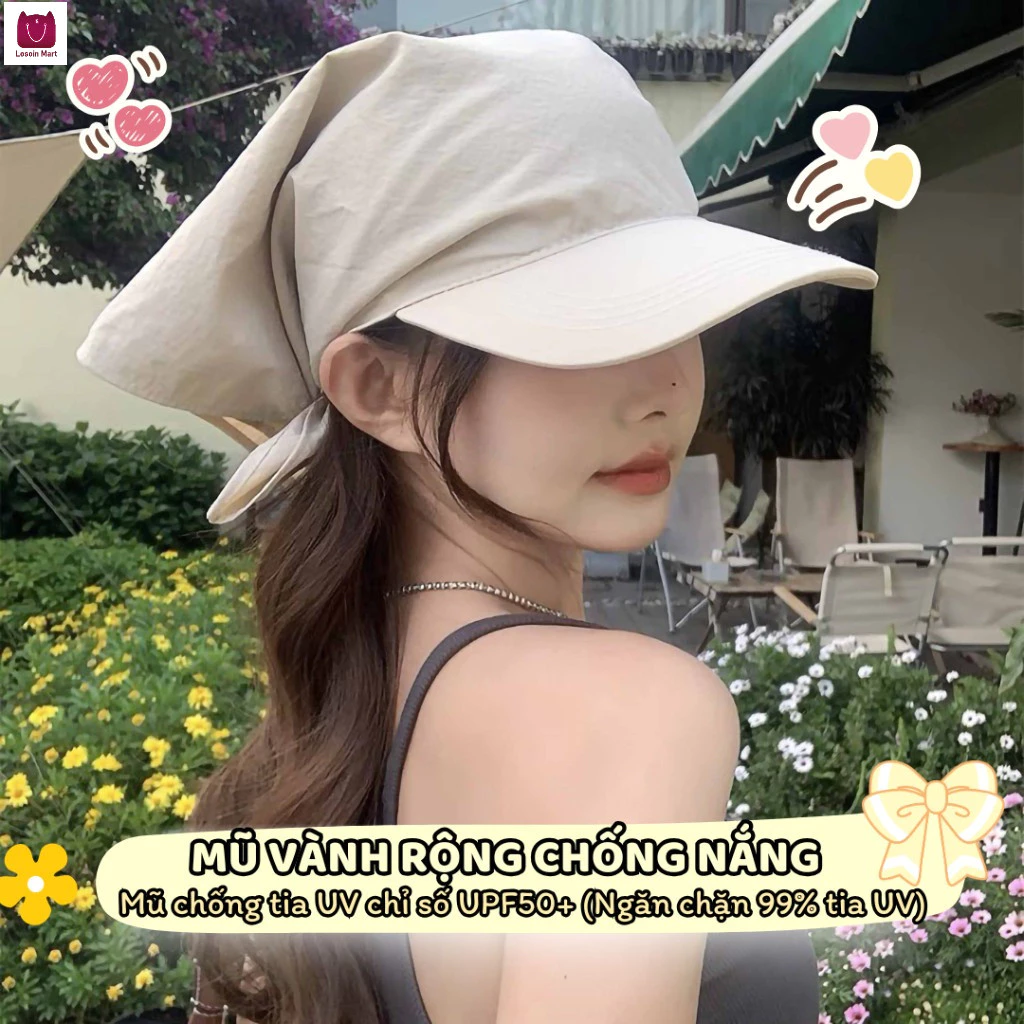 Mũ lưỡi trai chống nắng dành cho nữ, kiểu Hàn Quốc có khăn trùm đầu, bảo vệ khỏi tia cực tím.