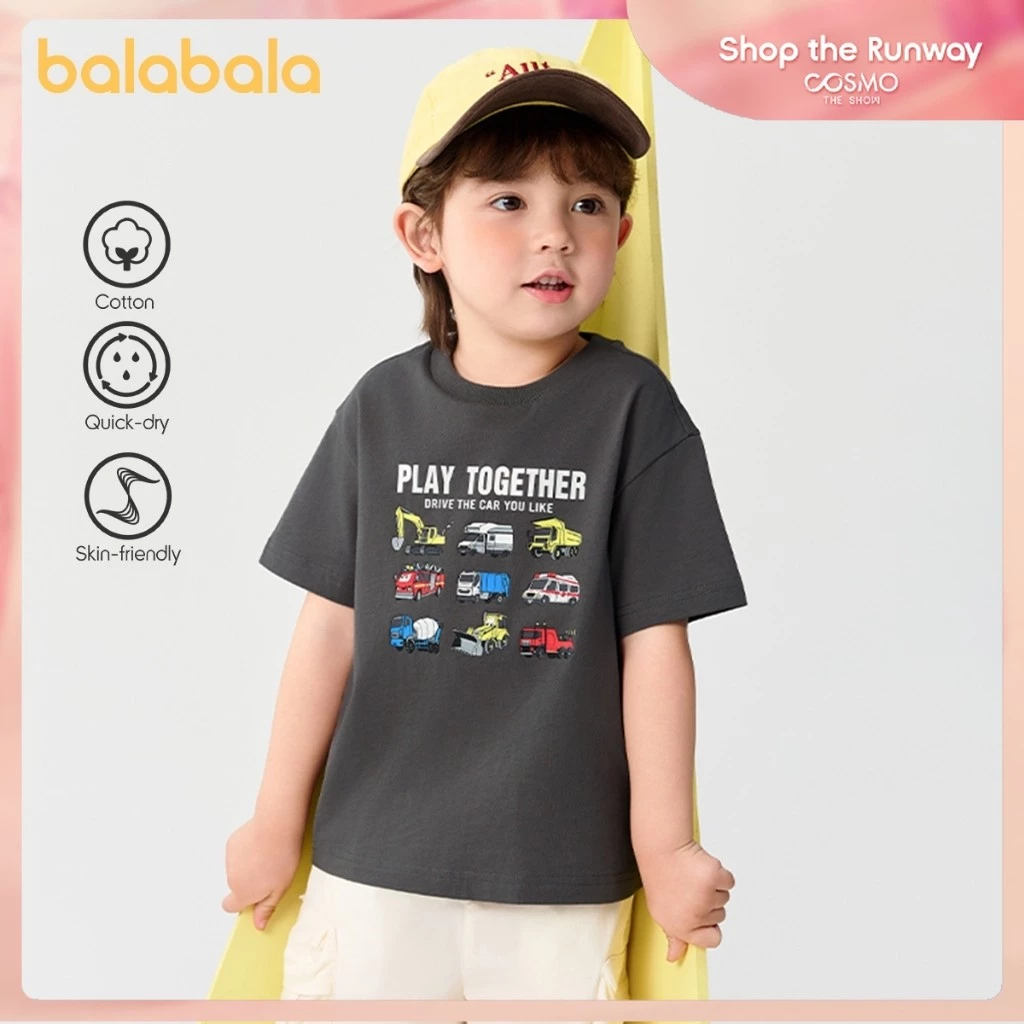 Balabala Trẻ Em Áo Cotton Nguyên Chất Tay Ngắn Cho Bé Trai 2025 Mới Xuân Hè Ẩm Xẻng Và Hợp Thời Trang