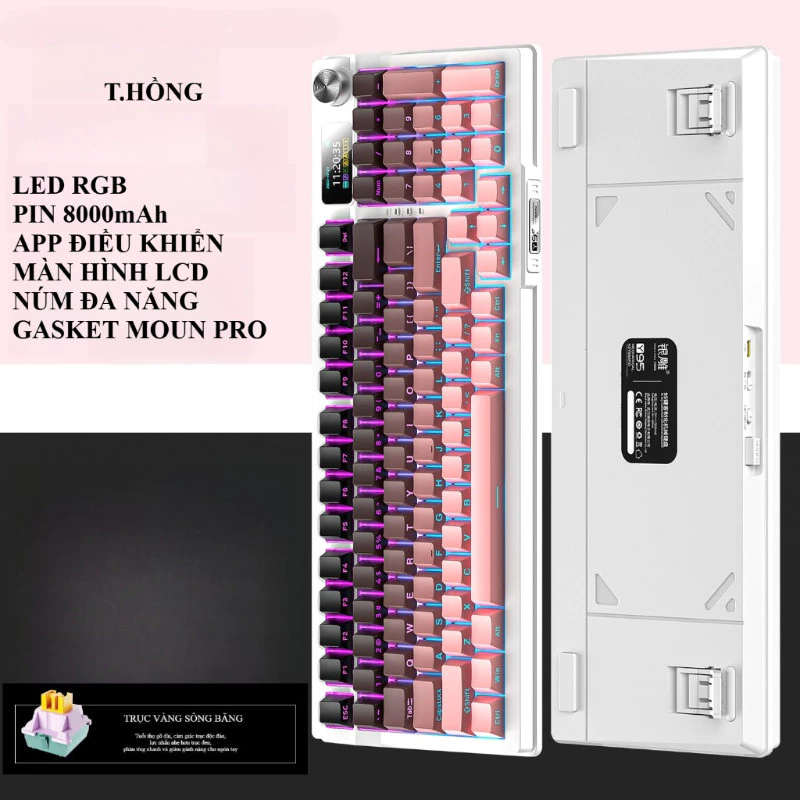 Bàn Phím Cơ Gaming 3 Chế Độ Kết Nối - Y95 Pro Max - Gasket Moun Pro - Pin 8000 mAh - LED RGB - Anti Ghosting - Màn Hình