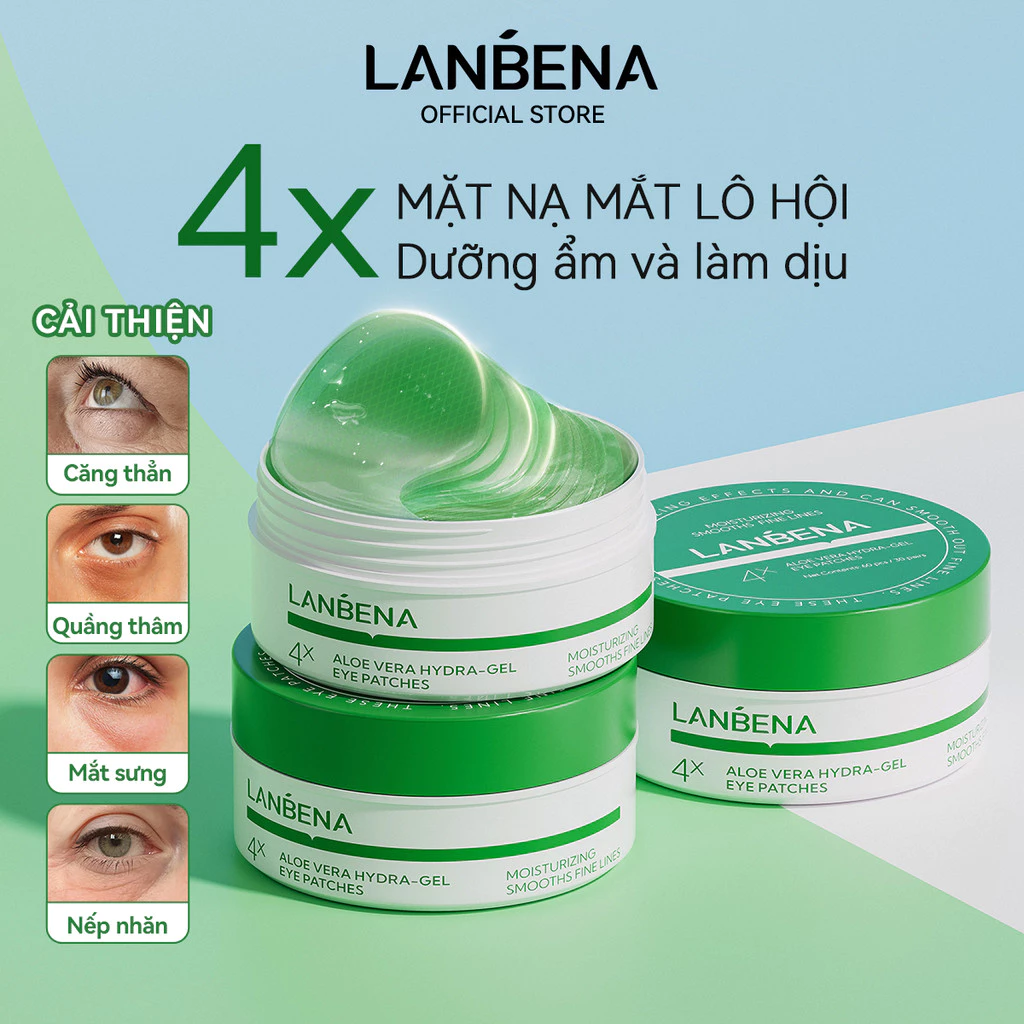 LANBENA MẶT NẠ MẮT NHA ĐAM (60 miếng) - Hỗ Trợ Trẻ Hóa Vùng Mắt, Giảm Nhăn Tự Nhiên, Làm Mờ Quầng Thâm Hiệu Quả Chỉ Sau Skincare