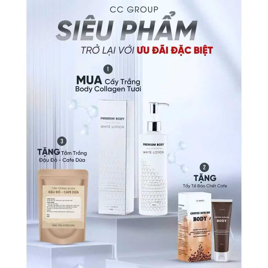 (Mua 1 được 3 ) Body cấy trắng CC White - Body Collagen CCWHITE Chính Hãng Không Bết Không Lộ Vân Trắng Da Toàn Thân