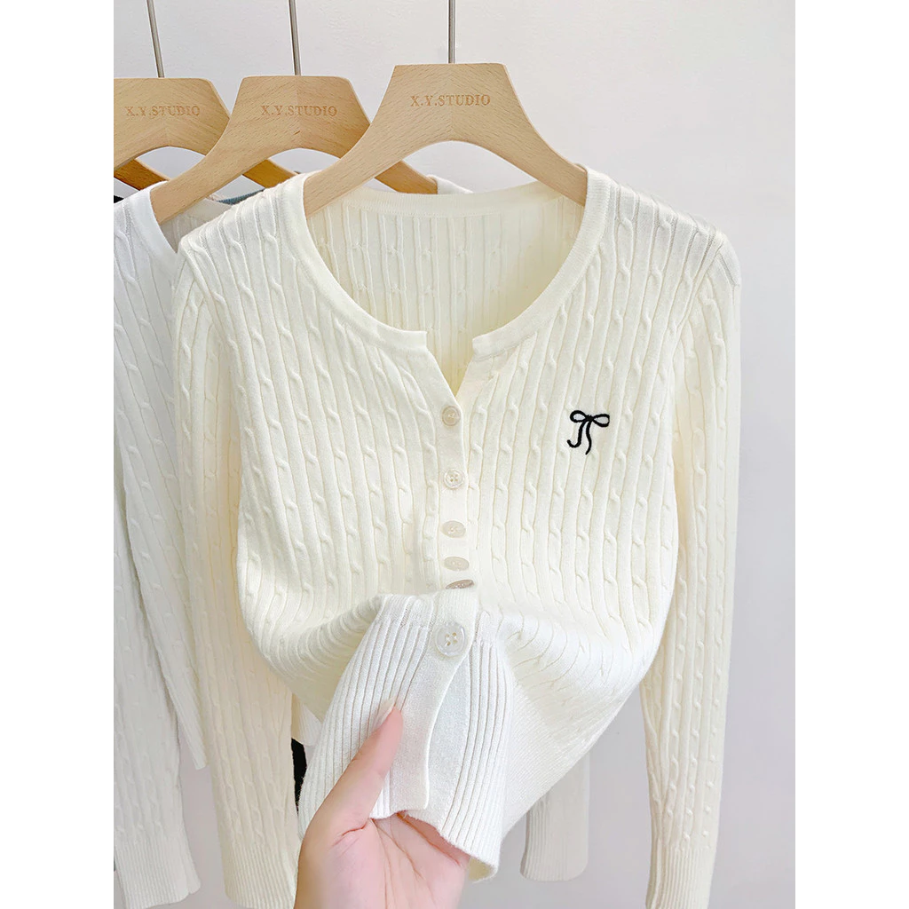 YAYUAN Áo len Cardigan phong cách mới thời trang nữSlim-fit thêu nút áo khoác nhỏ mơ