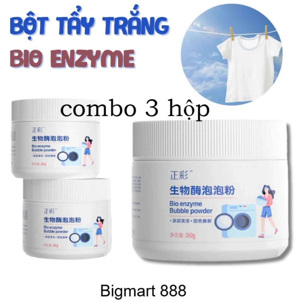 COMBO 3 Bột Tẩy Trắng Tẩy Mốc Quần Áo, Đánh Bay Vết Bẩn, Khử Vết Ố Vàng Trên Quần Áo, Tẩy Trắng Quần Áo