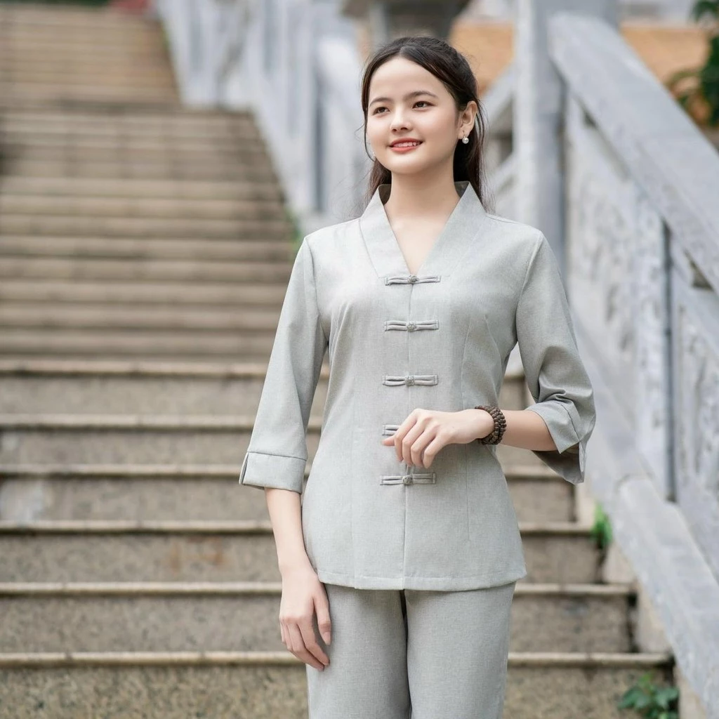 Đồ lam nữ cao cấp kiểu la hán vải Linen Ấn siêu mềm mát người già hay trẻ đều mặc được, tặng mẹ