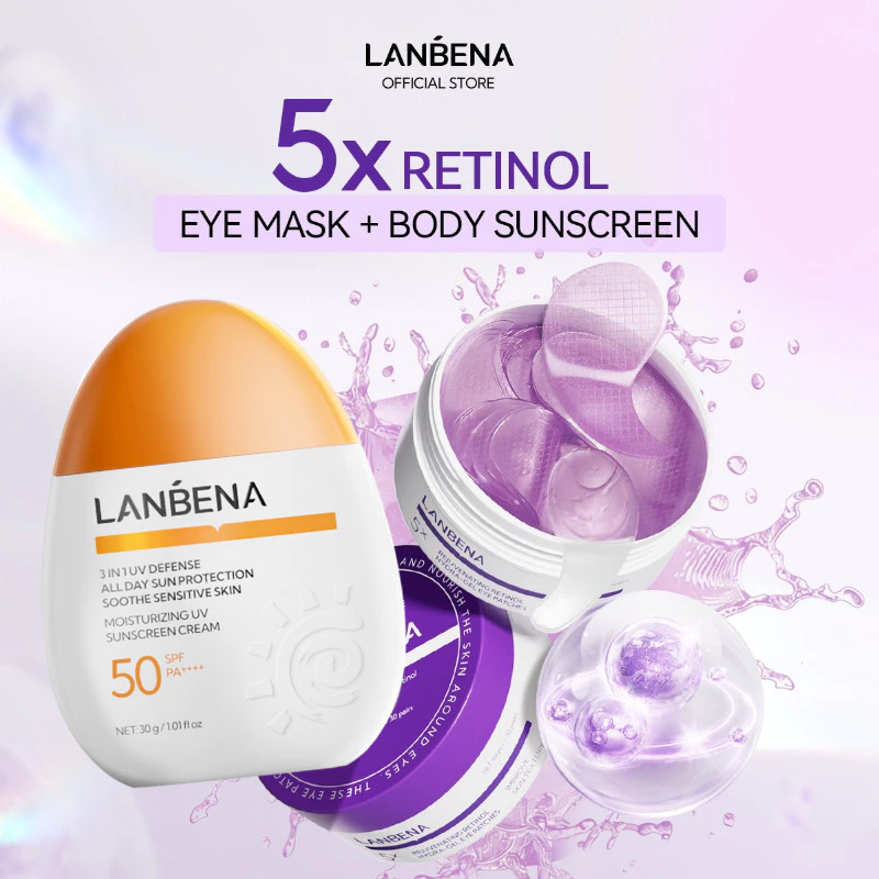 LANBENA Combo MẶT NẠ MẮT Retinol  + Kem chống nắng VC (30g+ 60 miếng) - Skincare