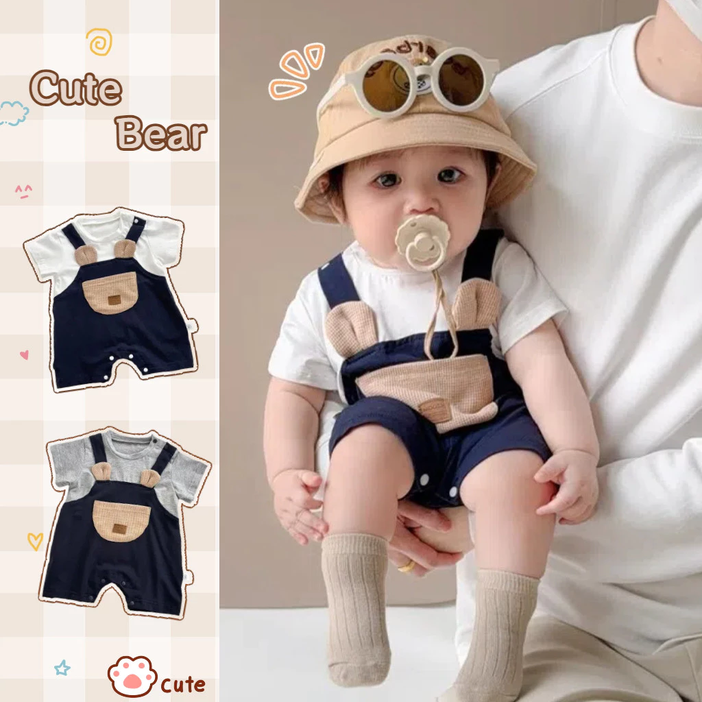 Bộ áo liền quần cho bé mùa hè Gấu dễ thương Áo liền quần ngắn tay 0-24 tháng tuổi Quần áo trẻ em