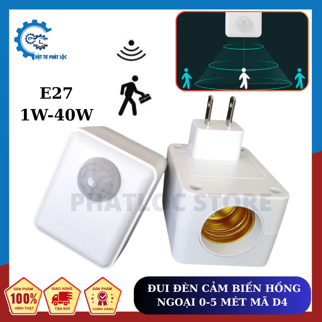 Đui đèn cảm biến chuyển động người Mã D4, cảm biến hồng ngoại,đui xoáy E27 phù hợp bóng từ 1W-40W tiện lợi
