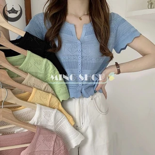 Áo Thun Croptop Dệt Kim Tay Ngắn Cổ Chữ v Dáng Ôm Phong Cách Hàn Quốc Thời Trang Mùa Hè Cho Nữ