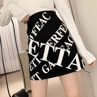 2023 New Printed Letter High Waist Slim Skirt Women's A-line Wrapped Hip Skirt Short