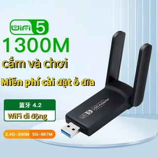 [Nhanh Chóng] USB WiFi Bluetooth 5.0 - Card WiFi + Râu Dài Giúp Kích Sóng WiFi Lên 5Ghz 1300Mbps Cho Laptop PC Máy Bàn