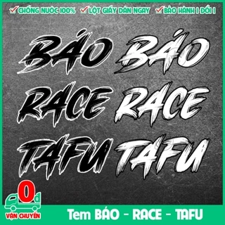 Tem decal dán xe chữ logo TAFU RACE BÁO trắng đen dán trang trí xe máy sticker nhựa chống thấm nước cao cấp