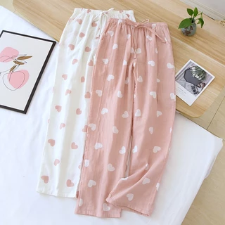 Quần Ngủ cotton Mỏng Hai Lớp Dáng Rộng Mềm Mại Thoáng Khí Thời Trang Xuân Hè Thu Cho Nữ ifzo