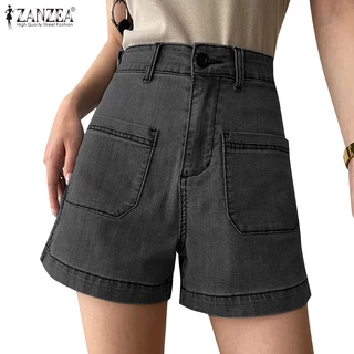 Zanzea Quần Short denim Hàn Quốc Lưng Cao Thời Trang Dành Cho Nữ