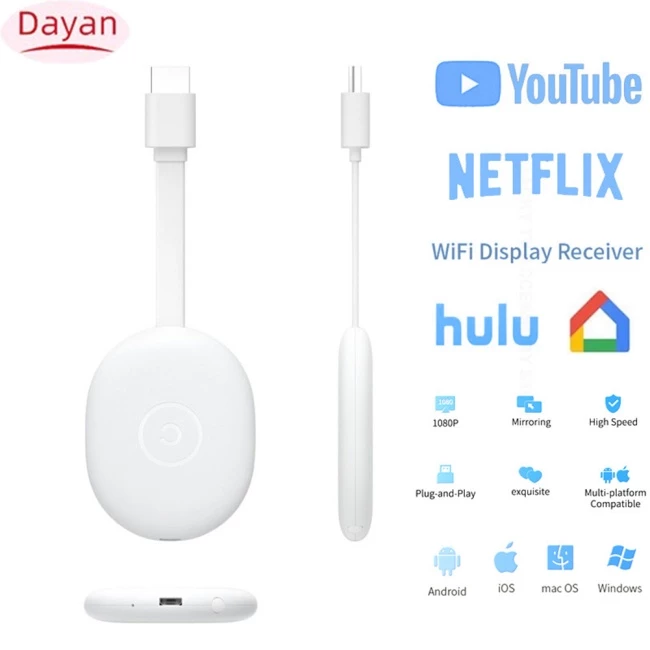 Bộ chuyển đổi màn hình tương thích Hdmi không dây Chromecast Dongle Điện thoại di động Màn hình phản chiếu HD để giám sát máy chiếu