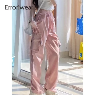 Quần nữ Erroriwear ống rộng cạp cao màu hồng thời trang công sở 2023