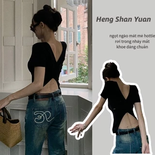 Đen Áo Thun Nữ Ngắn Tay In Hình Cá Tính