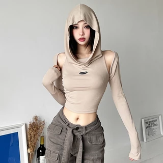 Klalien Set Áo Thun Dài Tay + Áo Hoodie Không Tay Màu Trơn Đơn Giản Thời Trang Nữ