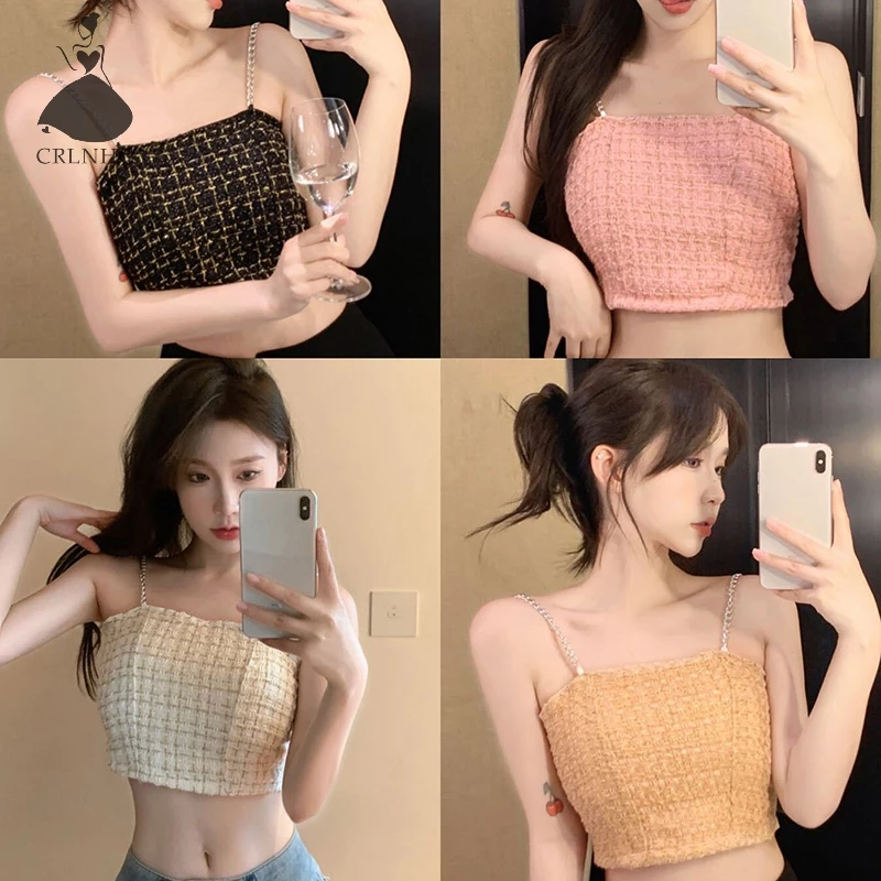 Crlnhc Áo crop top Không Tay Dáng Ôm Phối Dây Xích Thời Trang Mùa Hè Cho Nữ vn