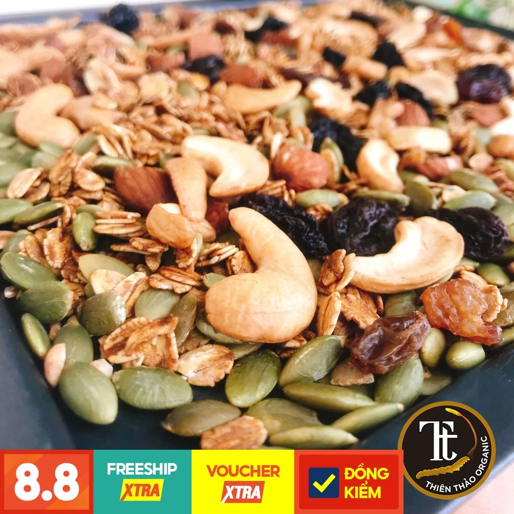 500g Granola ăn kiêng siêu hạt 30% yến mạch Ngũ cốc giảm cân không đường trái cây Thiên Thảo Organic