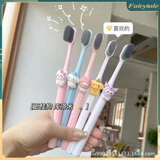 ☢ Bàn chải đánh răng lông mềm Sanrio Kawaii Hellokitty Kuromi Mymelody Fiber Bàn chải đánh răng Cô gái Bàn chải làm sạch chăm sóc răng miệng