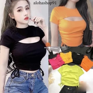 Áo croptop nữ rút dây eo kiểu khoét ngực cá tính alohashop91