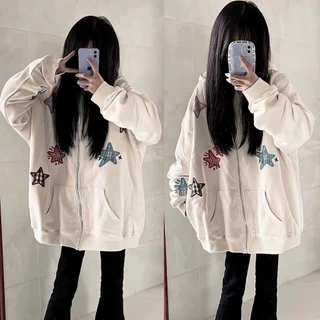 Áo Khoác Hoodie Dáng Rộng In Hình Ngôi Sao Kiểu retro Xinh Xắn Cho Học Sinh