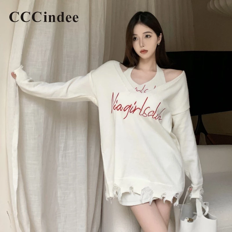 Cccindee Áo sweater Tay Dài Màu Trơn Thời Trang 2023 Dành Cho Nữ