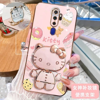 ốp lưng OPPO A5 2020 A9 2020 3D Hello Kitty Cat Ốp Điện thoại Case Holder Silicon Mềm Chống Sốc Mạ Điện Gắn Gương Trang Điểm OPPO A5 2020 A9 2020 phong cách mới trường hợp điện thoại cô gái