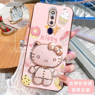 ốp lưng OPPO F11 PRO 3D Hello Kitty Cat Ốp Điện thoại Case Holder Silicon Mềm Chống Sốc Mạ Điện Gắn Gương Trang Điểm OPPO F11 PRO phong cách mới trường hợp điện thoại cô gái