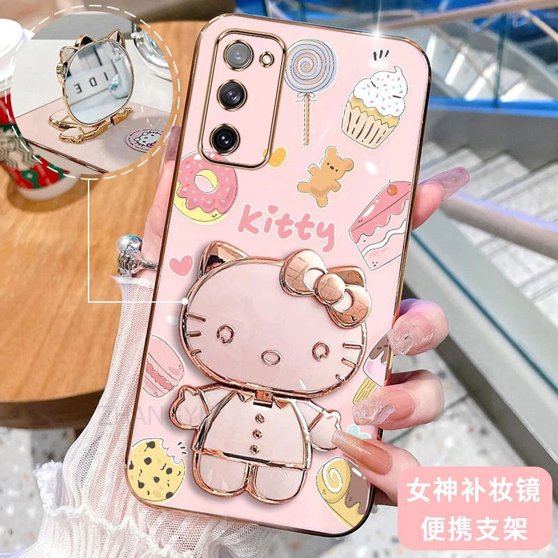 ốp lưng Samsung S20 FE S20 PLUS S20 ULTRA S20 3D Hello Kitty Cat Ốp Điện thoại Case Holder Silicon Mềm Chống Sốc Mạ Điện Gắn Gương Trang Điểm Samsung S20 FE S20 PLUS S20 ULTRA S20 phong cách mới trường hợp điện thoại cô gái