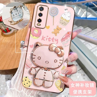 ốp lưng Vivo Y20 Y20S Y20I Y12A Y12S 3D Hello Kitty Cat Ốp Điện thoại Case Holder Silicon Mềm Chống Sốc Mạ Điện Gắn Gương Trang Điểm Vivo Y20 Y20S Y20I Y12A Y12S phong cách mới trường hợp điện thoại cô gái